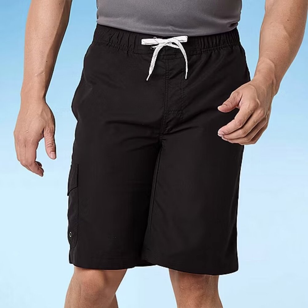 St Johns Bay big&tall Swim Shorts Mens 4xlt Black Above Knee with cargo Pocket